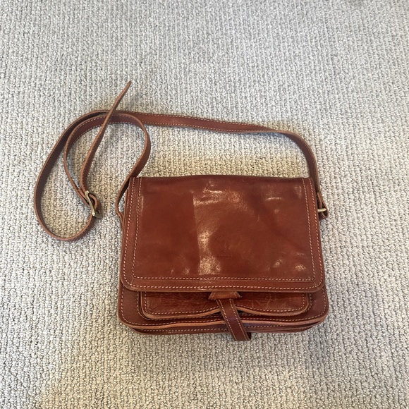 Italian Leather Crossbody Purse — Accordion-Style Small Satchel w Pockets - Picture 1 of 10